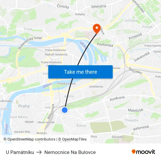 U Památníku to Nemocnice Na Bulovce map