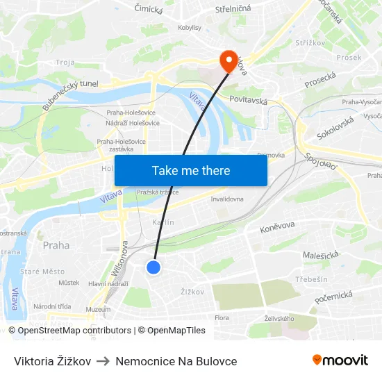 Viktoria Žižkov to Nemocnice Na Bulovce map
