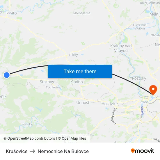Krušovice to Nemocnice Na Bulovce map