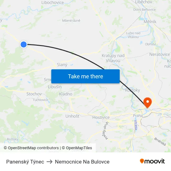 Panenský Týnec to Nemocnice Na Bulovce map