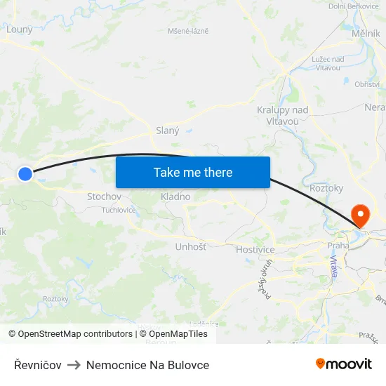 Řevničov to Nemocnice Na Bulovce map