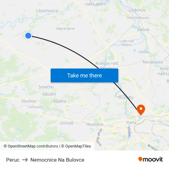Peruc to Nemocnice Na Bulovce map