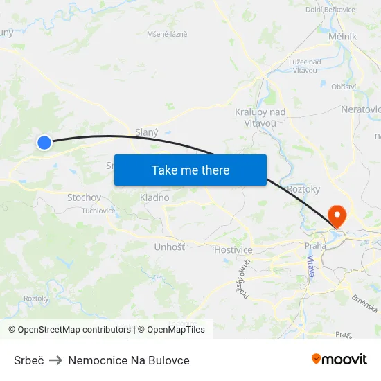 Srbeč to Nemocnice Na Bulovce map