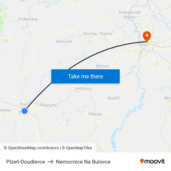 Plzeň-Doudlevce to Nemocnice Na Bulovce map