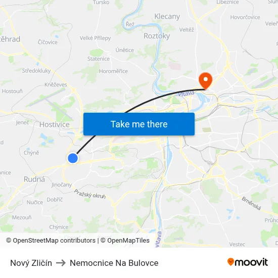 Nový Zličín to Nemocnice Na Bulovce map