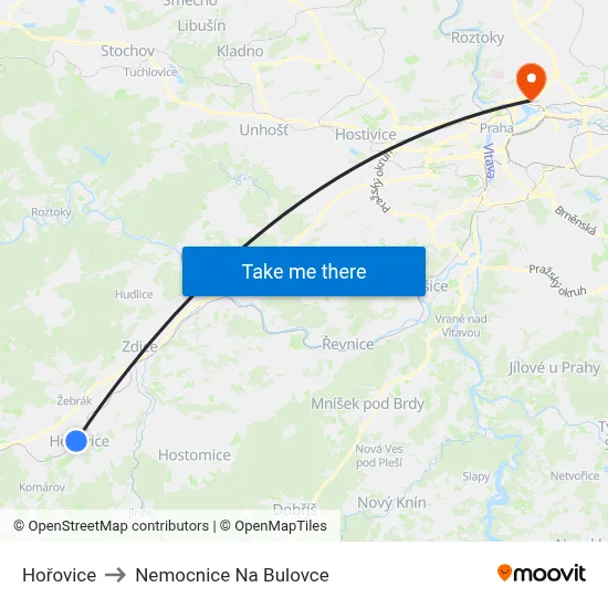 Hořovice to Nemocnice Na Bulovce map
