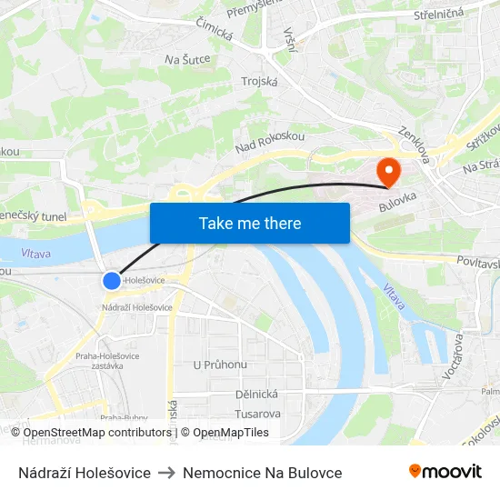 Nádraží Holešovice to Nemocnice Na Bulovce map