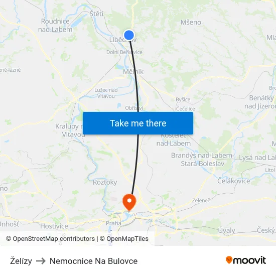 Želízy to Nemocnice Na Bulovce map