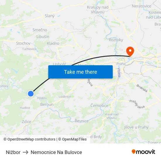 Nižbor to Nemocnice Na Bulovce map