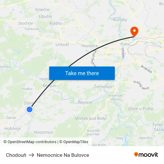 Chodouň to Nemocnice Na Bulovce map