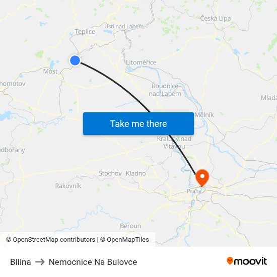 Bílina to Nemocnice Na Bulovce map