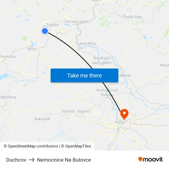 Duchcov to Nemocnice Na Bulovce map