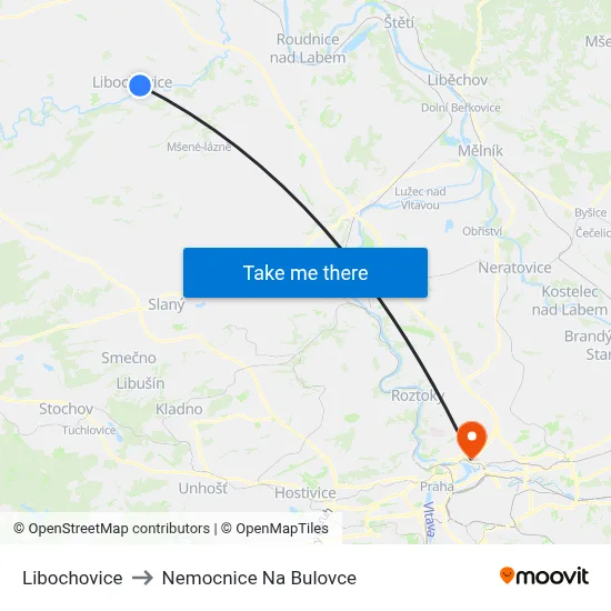 Libochovice to Nemocnice Na Bulovce map