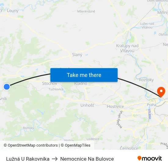 Lužná U Rakovníka to Nemocnice Na Bulovce map