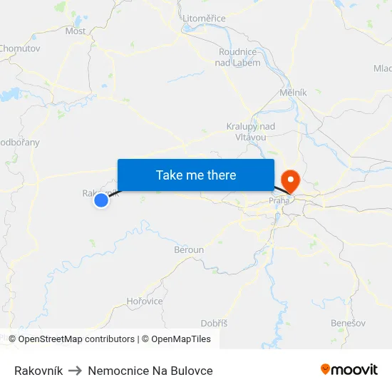 Rakovník to Nemocnice Na Bulovce map