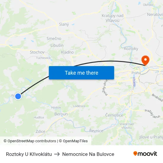 Roztoky U Křivoklátu to Nemocnice Na Bulovce map