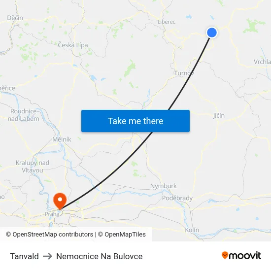 Tanvald to Nemocnice Na Bulovce map