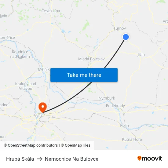 Hrubá Skála to Nemocnice Na Bulovce map