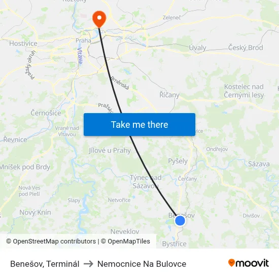 Benešov, Terminál to Nemocnice Na Bulovce map