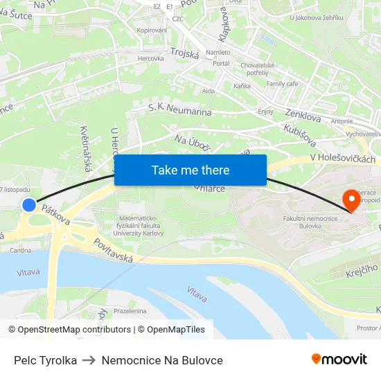 Pelc Tyrolka to Nemocnice Na Bulovce map