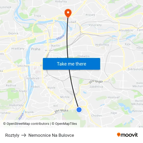 Roztyly to Nemocnice Na Bulovce map