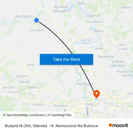 Budyně N.Ohří, Slánská to Nemocnice Na Bulovce map