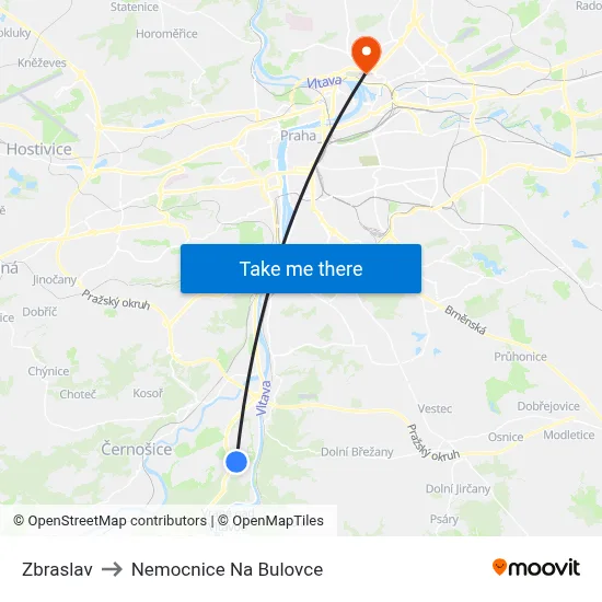 Zbraslav to Nemocnice Na Bulovce map