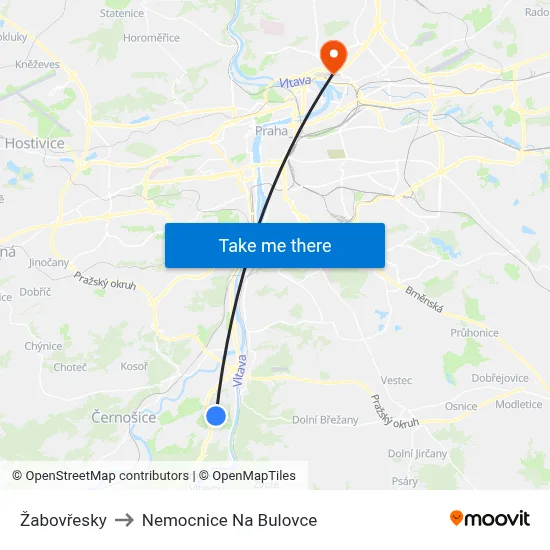 Žabovřesky to Nemocnice Na Bulovce map