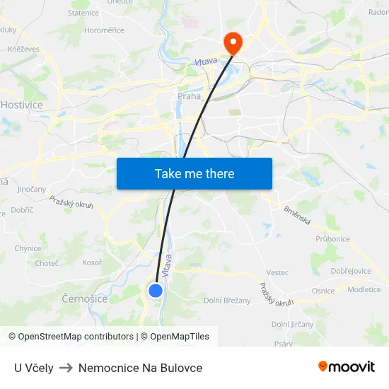 U Včely to Nemocnice Na Bulovce map
