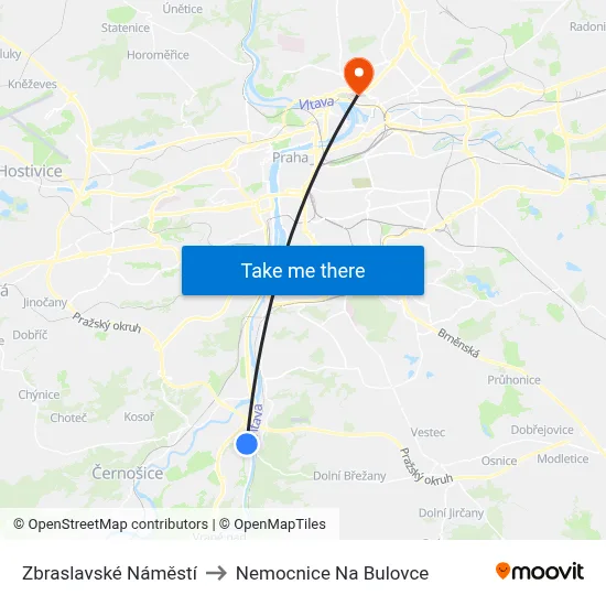 Zbraslavské Náměstí to Nemocnice Na Bulovce map