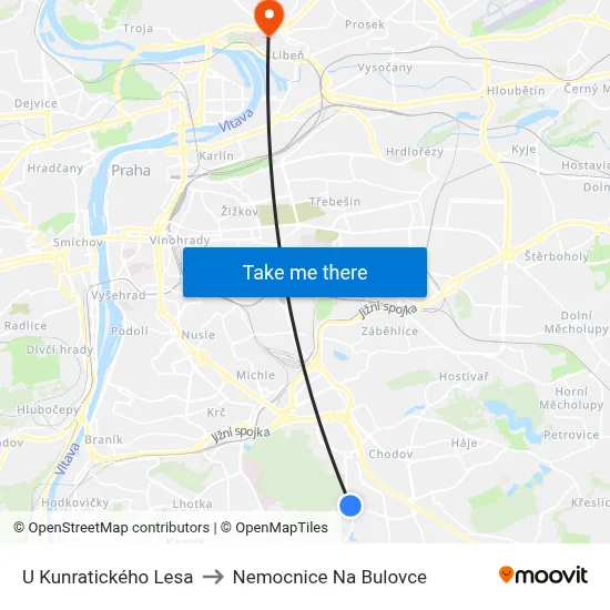 U Kunratického Lesa to Nemocnice Na Bulovce map