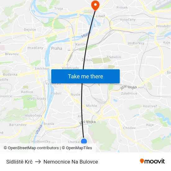 Sídliště Krč to Nemocnice Na Bulovce map