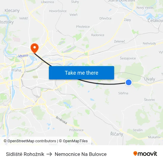 Sídliště Rohožník to Nemocnice Na Bulovce map