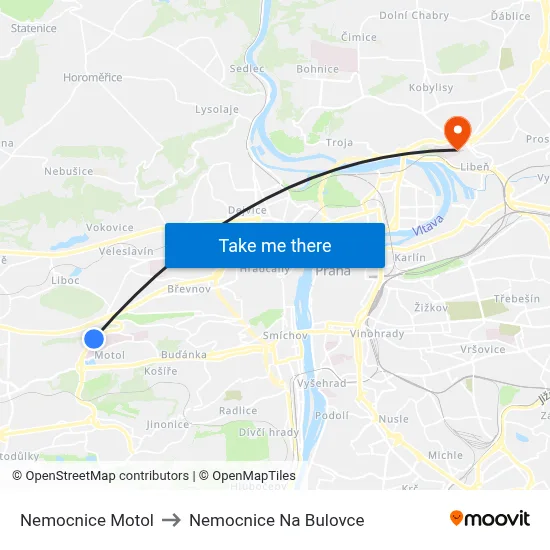Nemocnice Motol to Nemocnice Na Bulovce map