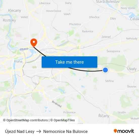 Újezd Nad Lesy to Nemocnice Na Bulovce map