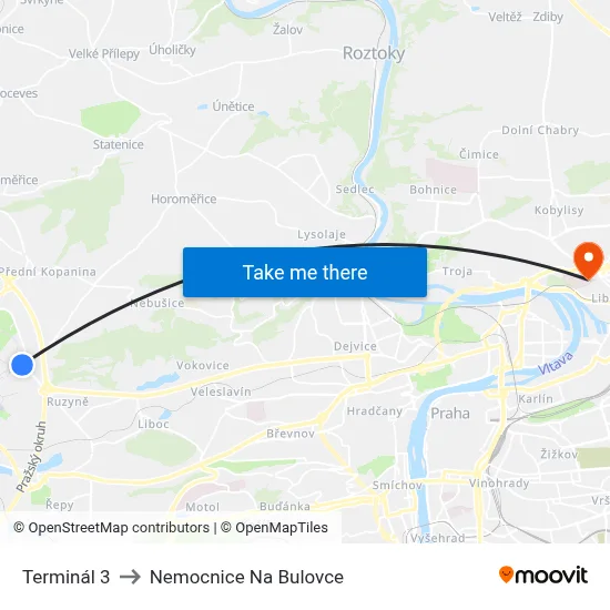 Terminál 3 to Nemocnice Na Bulovce map