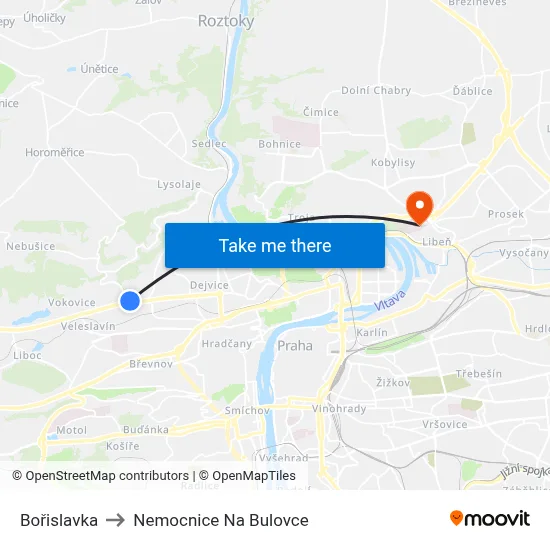 Bořislavka to Nemocnice Na Bulovce map