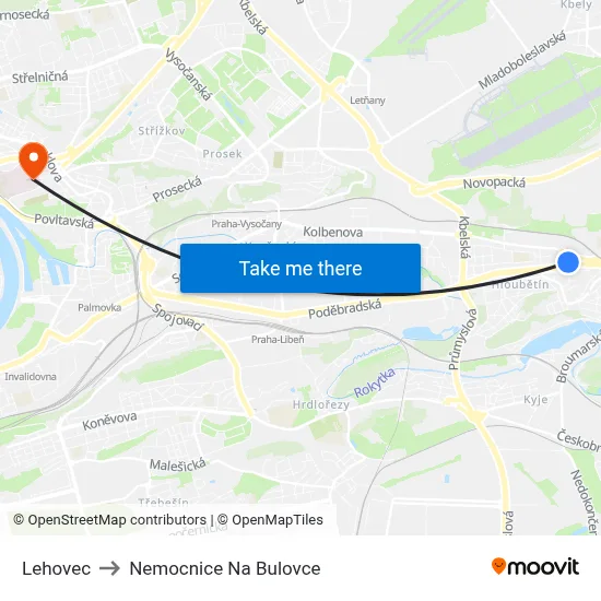 Lehovec to Nemocnice Na Bulovce map