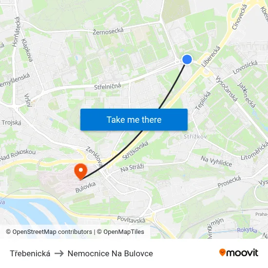 Třebenická to Nemocnice Na Bulovce map