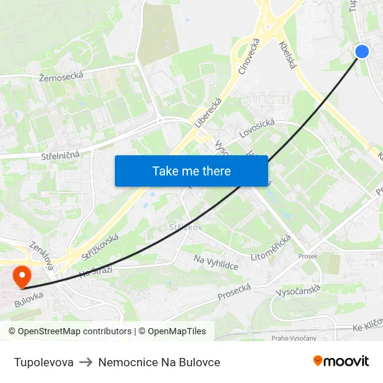 Tupolevova to Nemocnice Na Bulovce map