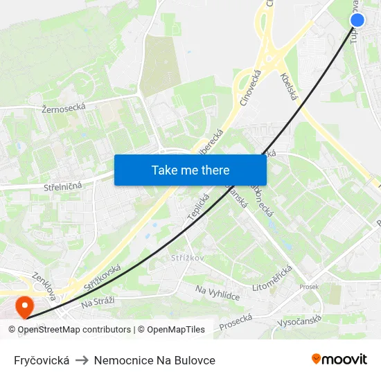 Fryčovická to Nemocnice Na Bulovce map