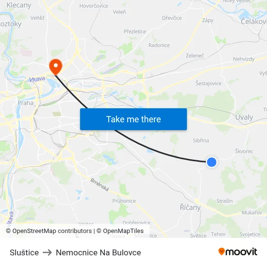 Sluštice to Nemocnice Na Bulovce map