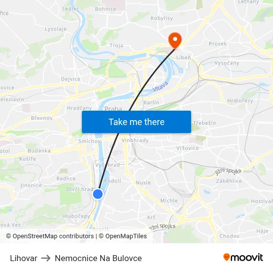 Lihovar to Nemocnice Na Bulovce map