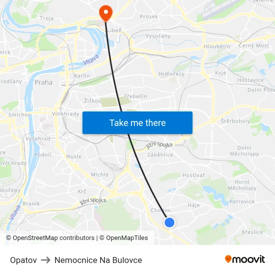 Opatov to Nemocnice Na Bulovce map