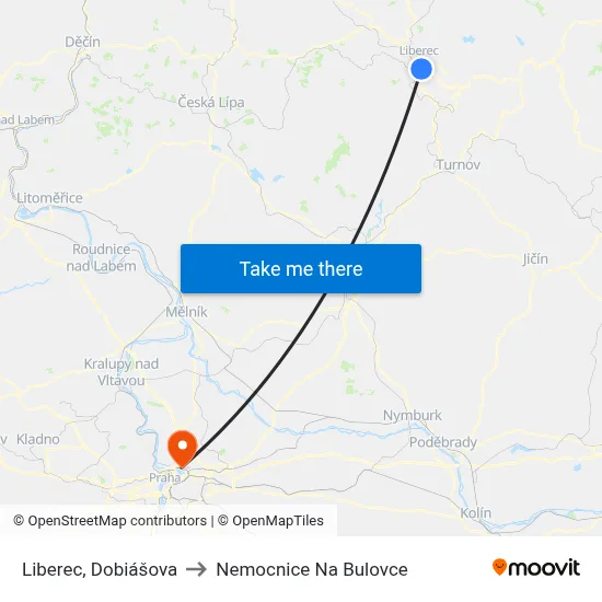 Liberec, Dobiášova to Nemocnice Na Bulovce map