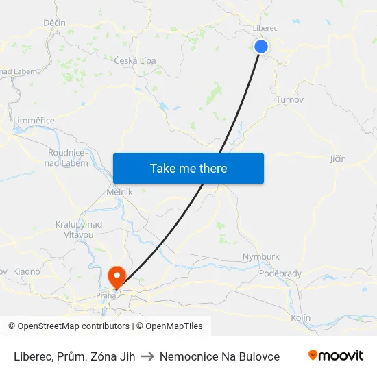 Liberec, Prům. Zóna Jih to Nemocnice Na Bulovce map