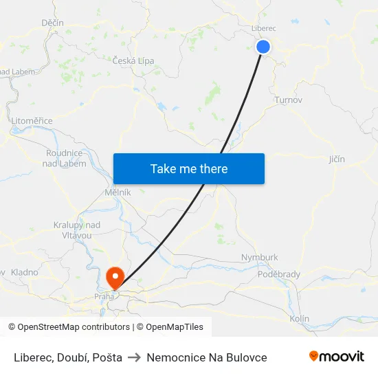 Liberec, Doubí, Pošta to Nemocnice Na Bulovce map