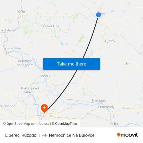 Liberec, Růžodol I to Nemocnice Na Bulovce map