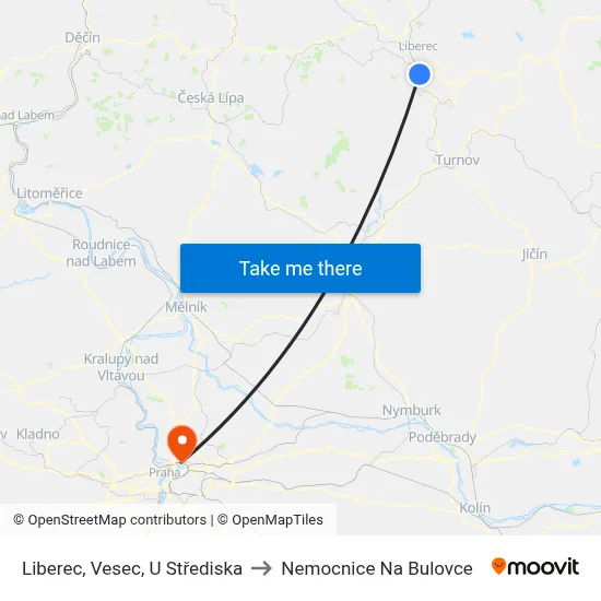 Liberec, Vesec, U Střediska to Nemocnice Na Bulovce map