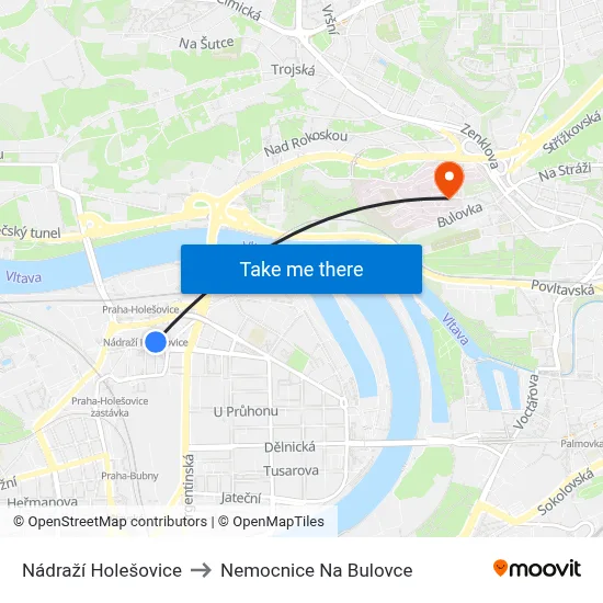 Nádraží Holešovice to Nemocnice Na Bulovce map